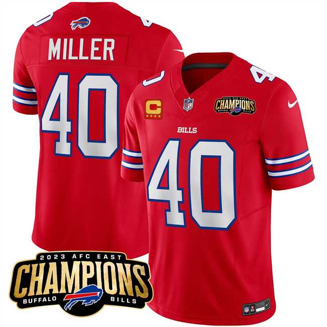 Men & Women & Youth Buffalo Bills #40 Von Miller Red 2023 F.U.S.E. AFC East Champions With 4-star C Ptach Stitched Jersey,We sell and wholesale Men & Women & Youth Buffalo Bills #40 Von Miller Red 2023 F.U.S.E. AFC East Champions With 4-star C Ptach Stitched Jersey on line form chian!